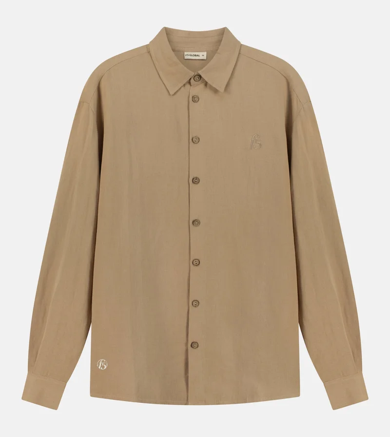 F5 Men's Linen Buttoned Down Shirt - Light Brown